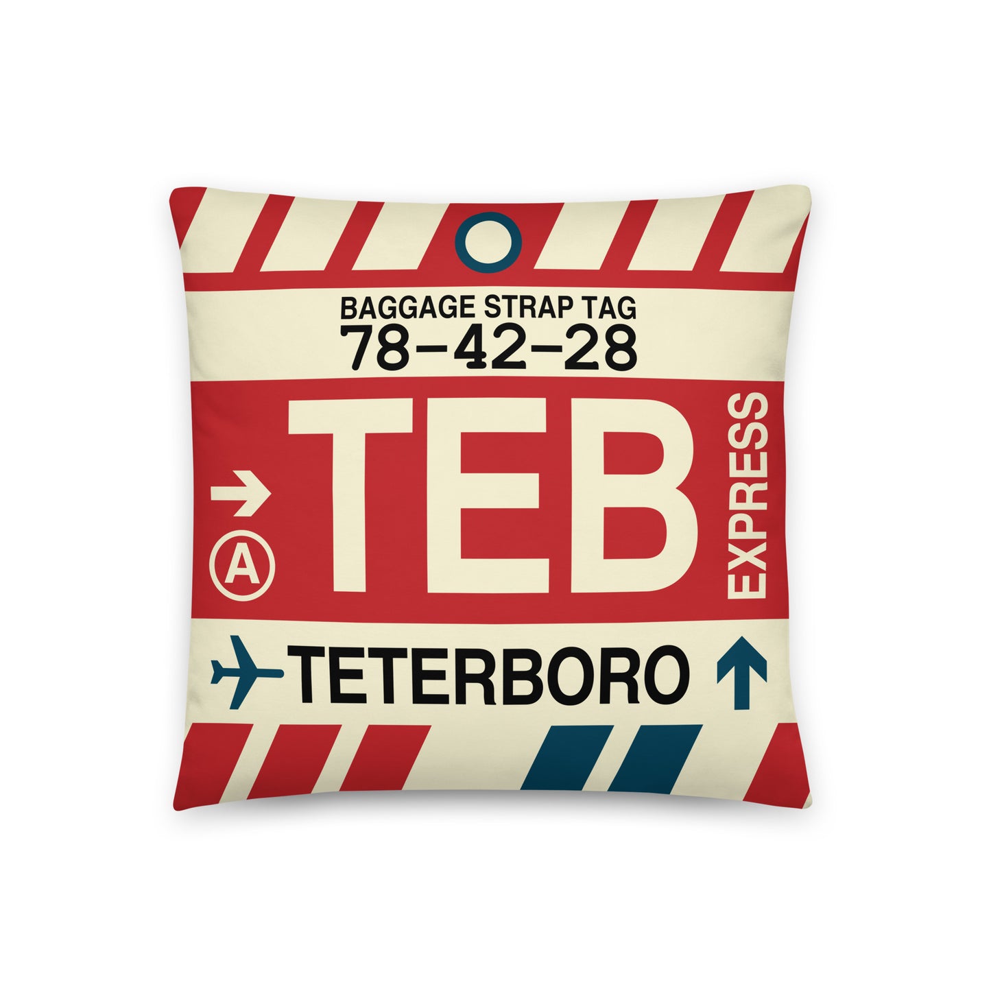 TEB Teterboro Throw Pillow • Jet Age Baggage Tag Design • YHM Designs - Image 01