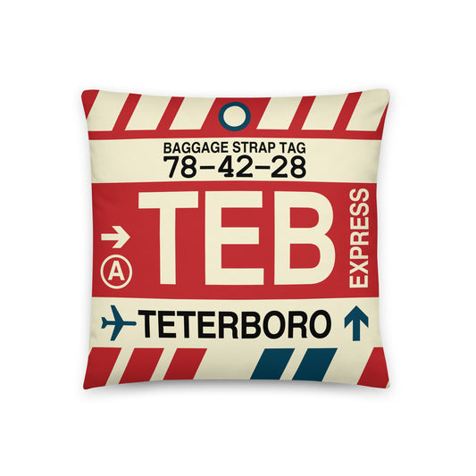 TEB Teterboro Throw Pillow • Jet Age Baggage Tag Design • YHM Designs - Image 01