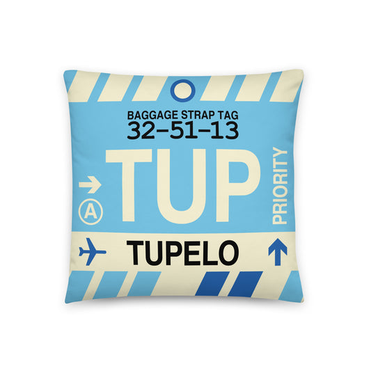 TUP Tupelo Throw Pillow • Jet Age Baggage Tag Design • YHM Designs - Image 01