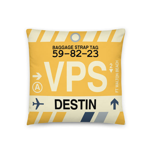 VPS Destin-Fort Walton Beach Throw Pillow • Jet Age Baggage Tag Design • YHM Designs - Image 01