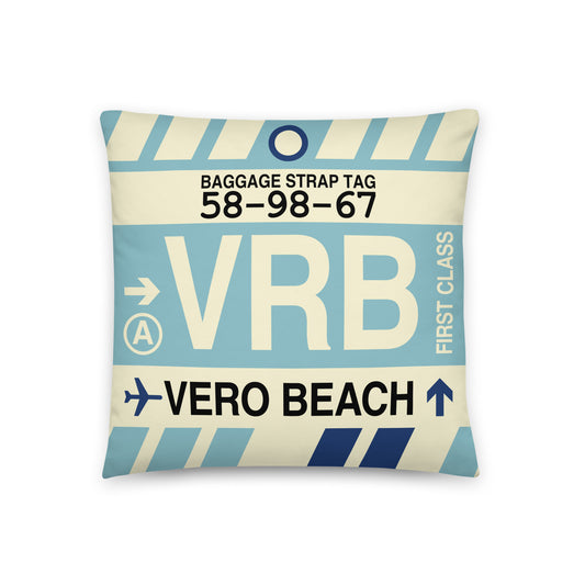 VRB Vero Beach Throw Pillow • Jet Age Baggage Tag Design • YHM Designs - Image 01