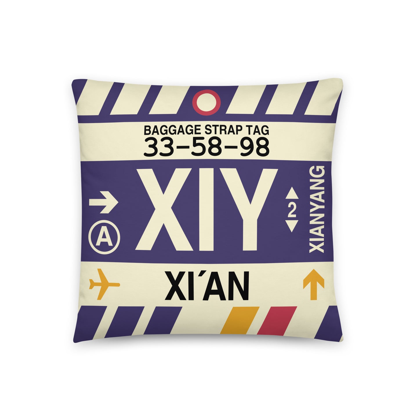 XIY Xi'an Throw Pillow • Jet Age Baggage Tag Design • YHM Designs - Image 01