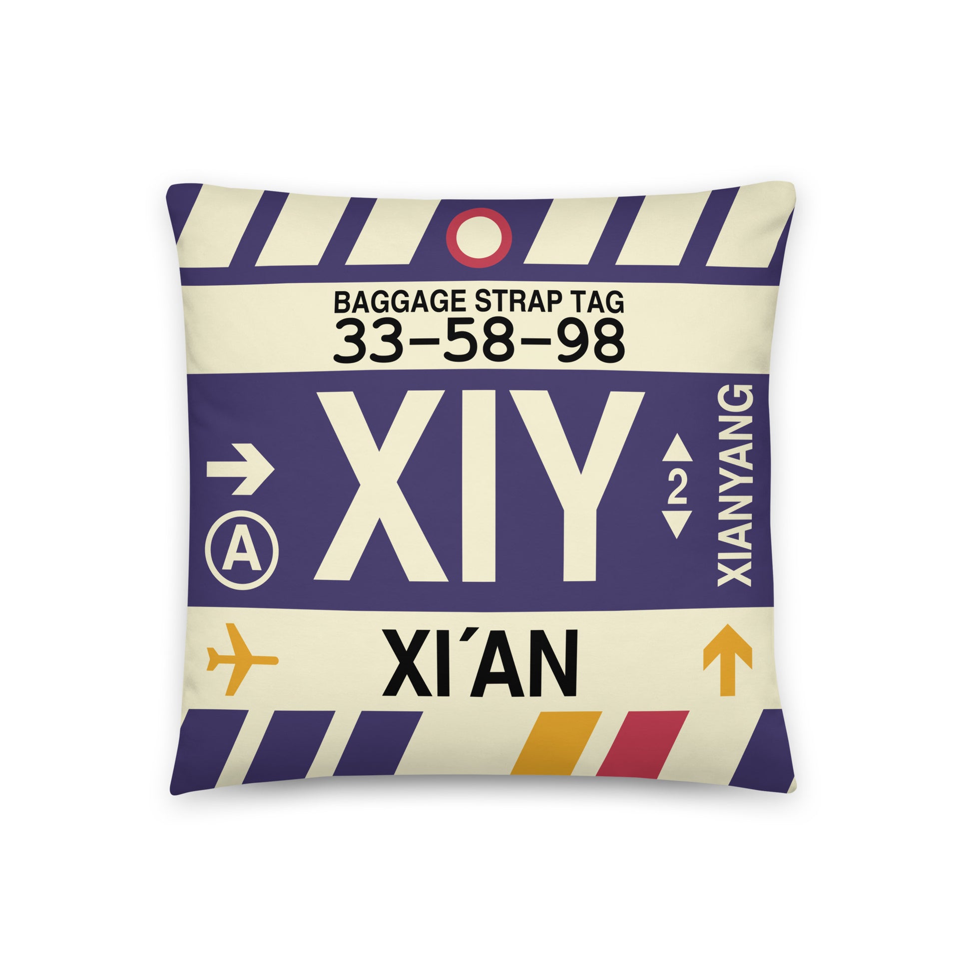XIY Xi'an Throw Pillow • Jet Age Baggage Tag Design • YHM Designs - Image 01