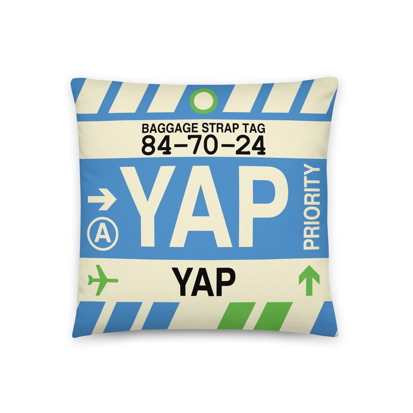YAP Yap Throw Pillow • Jet Age Baggage Tag Design • YHM Designs - Image 01