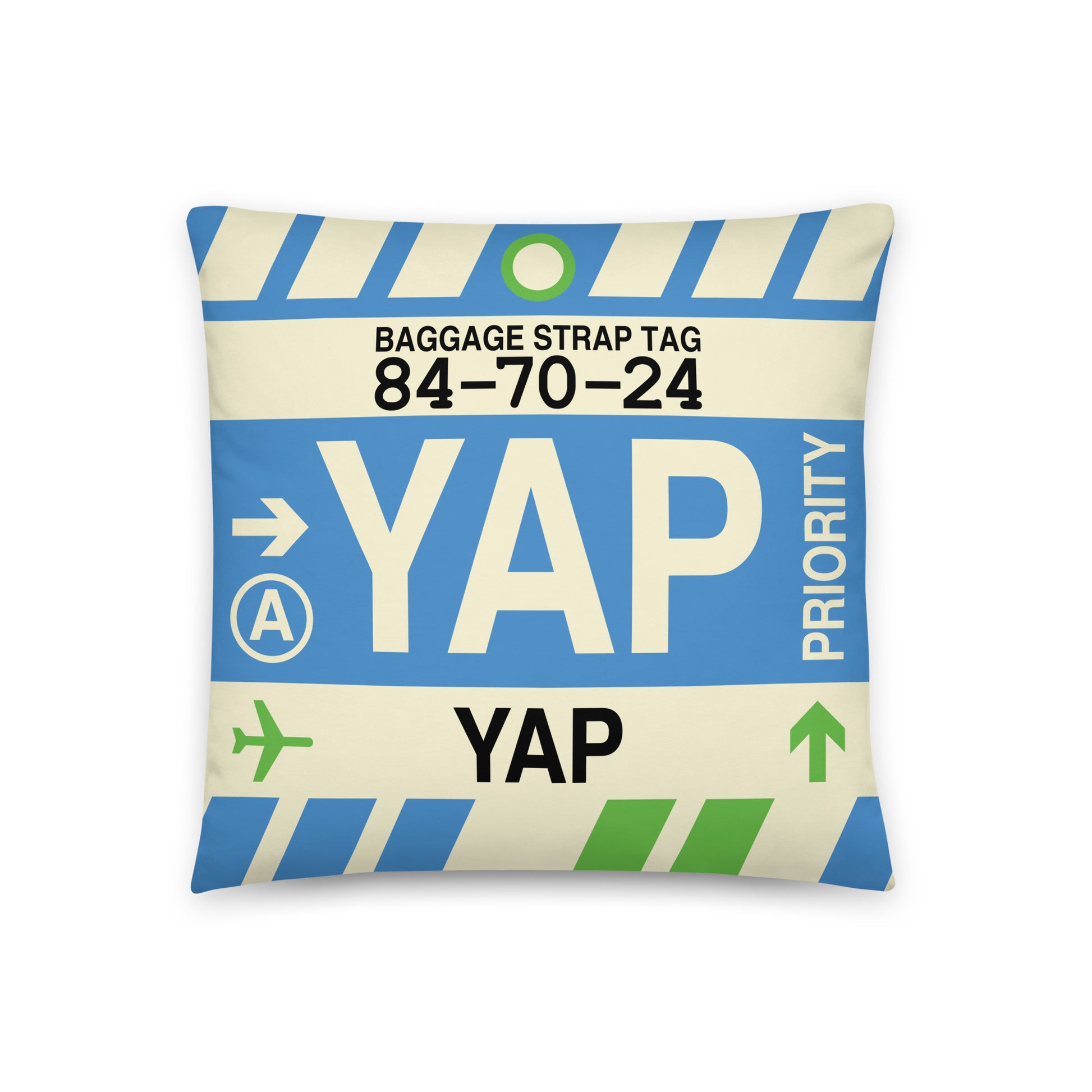 YAP Yap Throw Pillow • Jet Age Baggage Tag Design • YHM Designs - Image 01