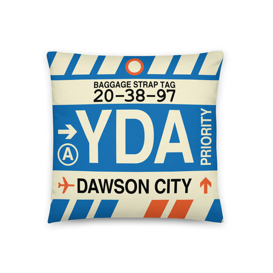 YDA Dawson City Throw Pillow • Jet Age Baggage Tag Design • YHM Designs - Image 01