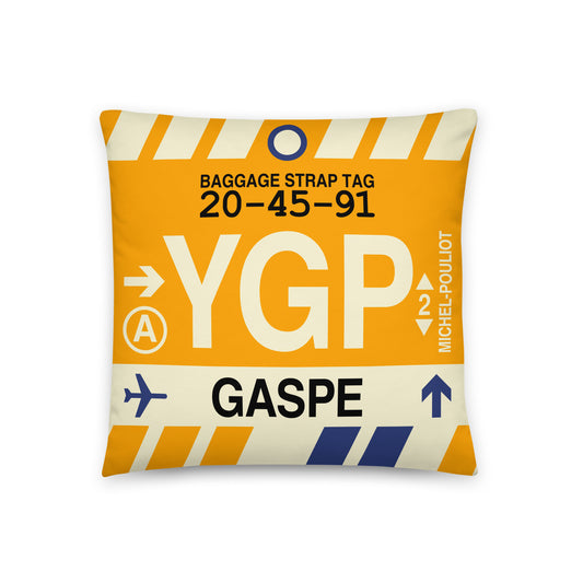 YGP Gaspé Throw Pillow • Jet Age Baggage Tag Design • YHM Designs - Image 01