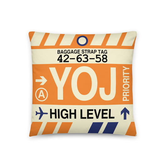 YOJ High Level Throw Pillow • Jet Age Baggage Tag Design • YHM Designs - Image 01