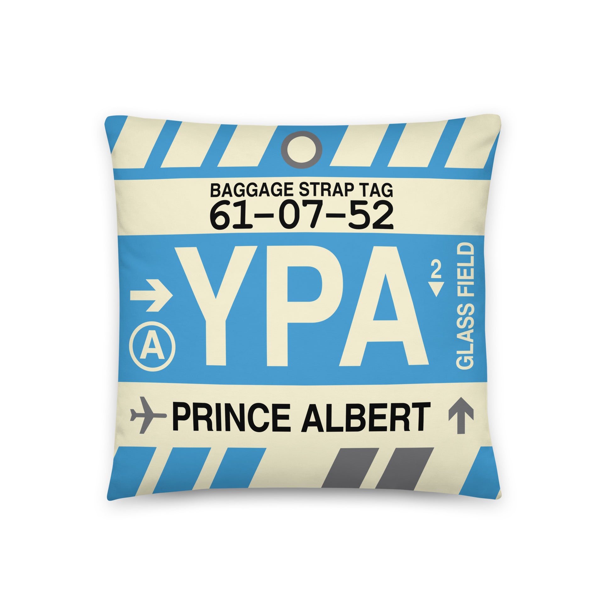 YPA Prince Albert Throw Pillow • Jet Age Baggage Tag Design • YHM Designs - Image 01