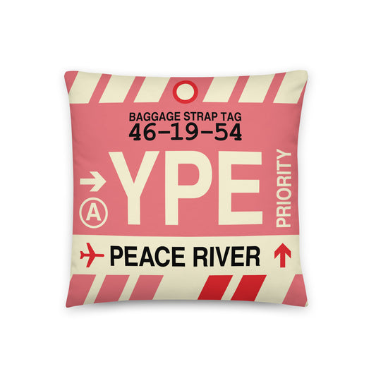 YPE Peace River Throw Pillow • Jet Age Baggage Tag Design • YHM Designs - Image 01