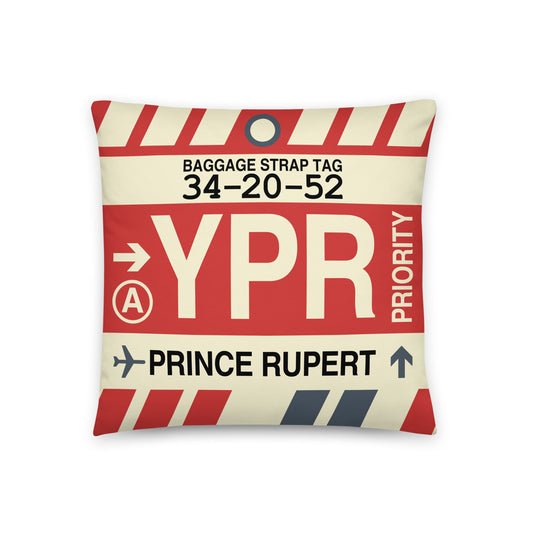 YPR Prince Rupert Throw Pillow • Jet Age Baggage Tag Design • YHM Designs - Image 01