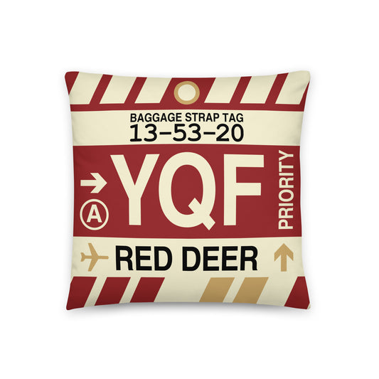 YQF Red Deer Throw Pillow • Jet Age Baggage Tag Design • YHM Designs - Image 01