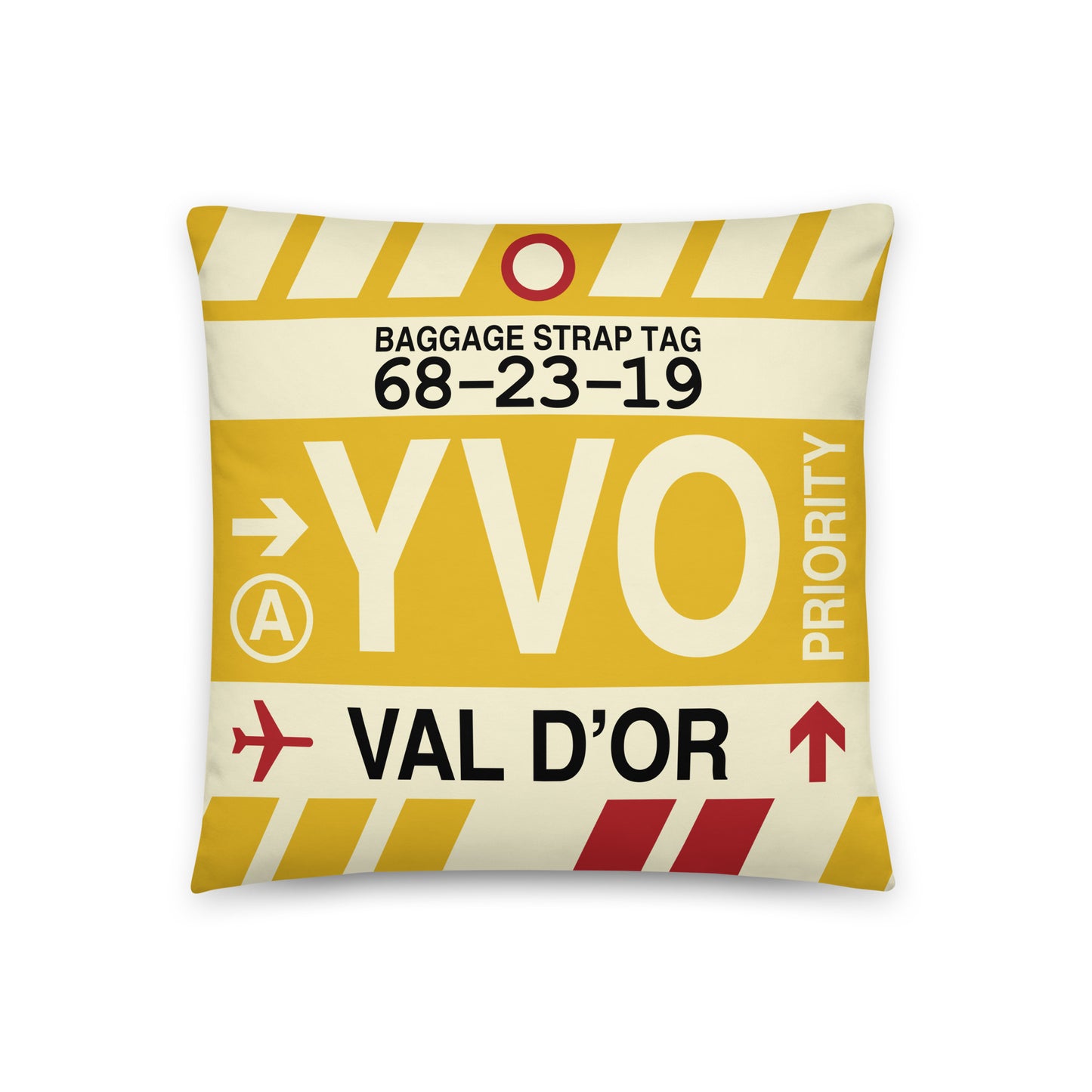 YVO Val D'Or Throw Pillow • Jet Age Baggage Tag Design • YHM Designs - Image 01