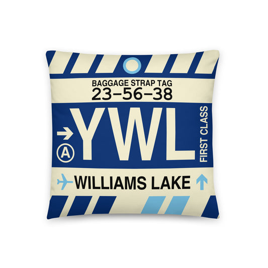 YWL Williams Lake Throw Pillow • Jet Age Baggage Tag Design • YHM Designs - Image 01