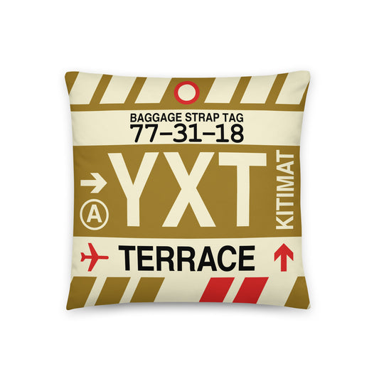YXT Terrace Throw Pillow • Jet Age Baggage Tag Design • YHM Designs - Image 01
