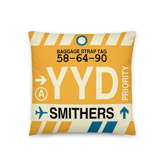 YYD Smithers Throw Pillow • Jet Age Baggage Tag Design • YHM Designs - Image 01