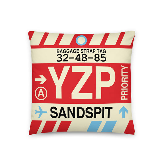 YZP Sandspit Throw Pillow • Jet Age Baggage Tag Design • YHM Designs - Image 01