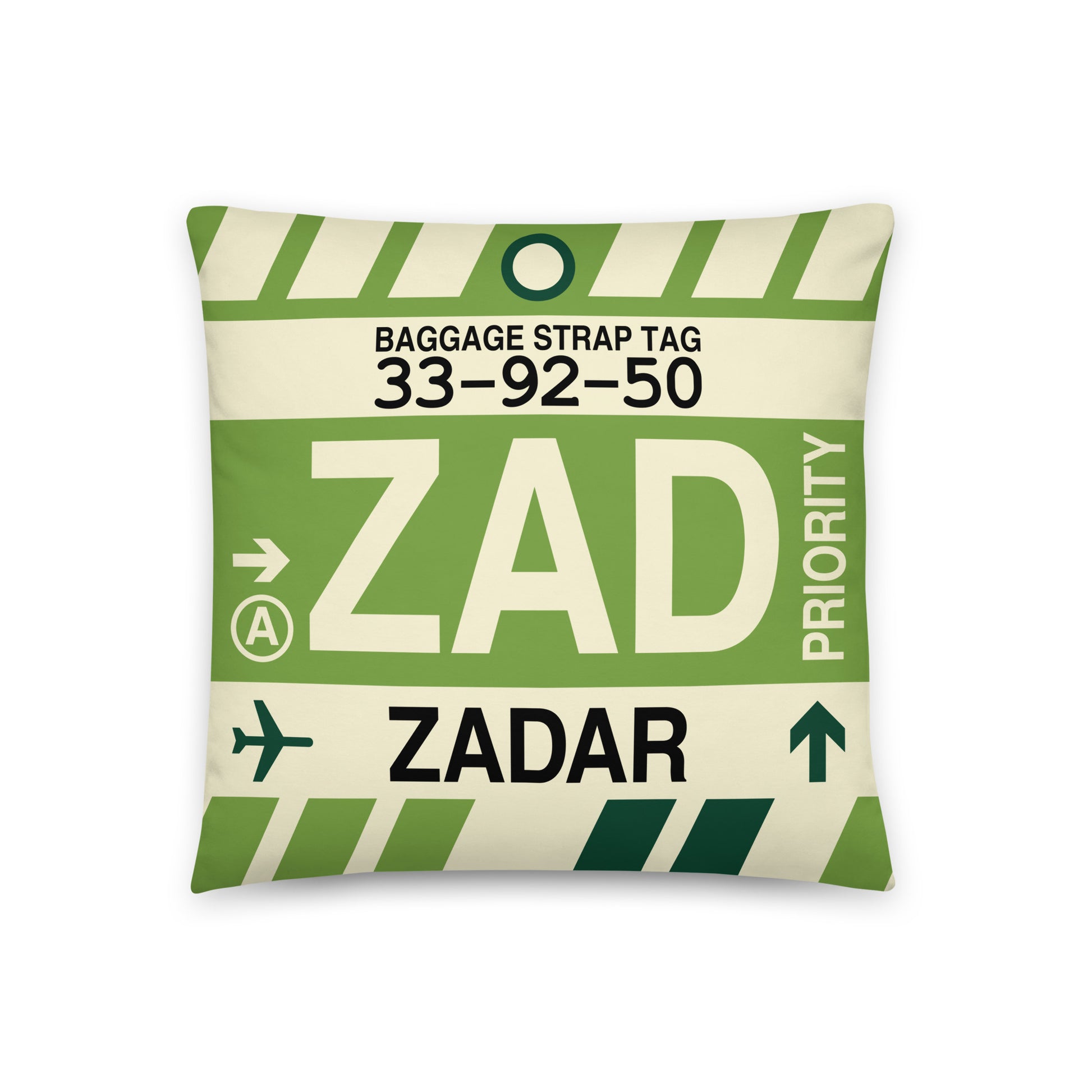 ZAD Zadar Throw Pillow • Jet Age Baggage Tag Design • YHM Designs - Image 01
