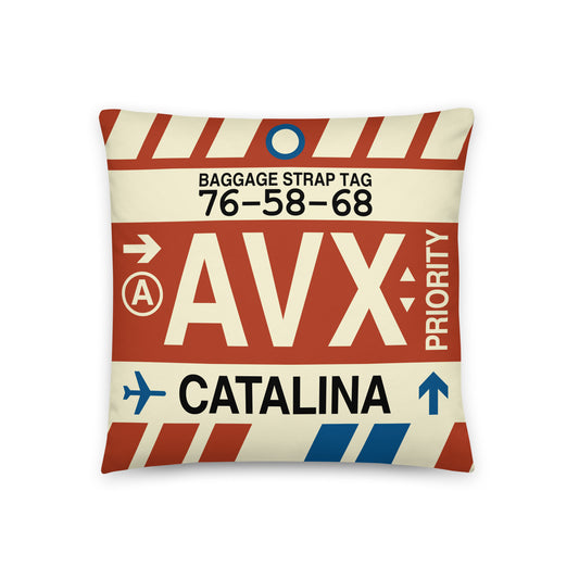 AVX Santa Catalina Throw Pillow • Jet Age Baggage Tag Design • YHM Designs - Image 01