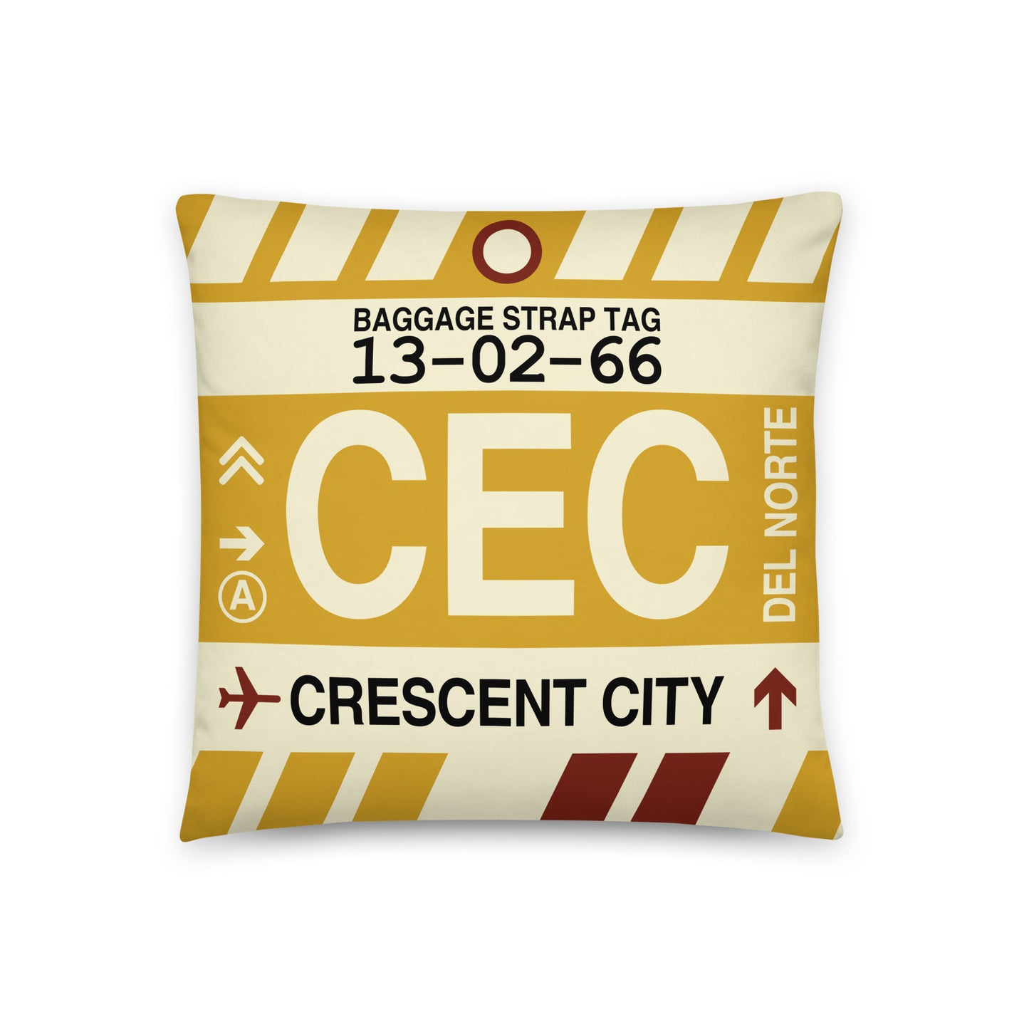 CEC Crescent City Throw Pillow • Jet Age Baggage Tag Design • YHM Designs - Image 01