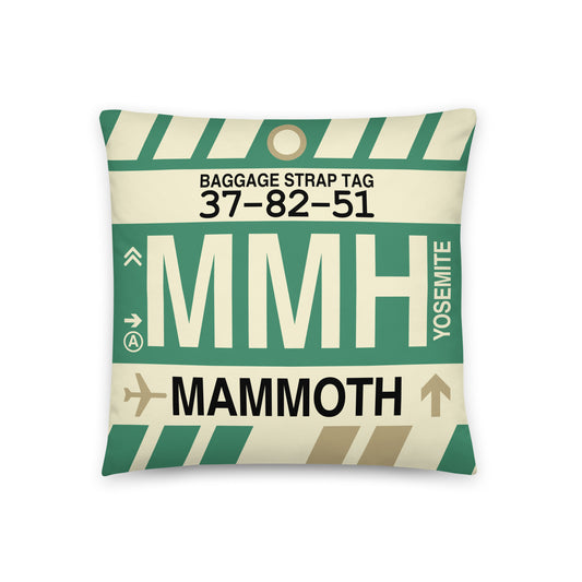 MMH Mammoth Lakes Throw Pillow • Jet Age Baggage Tag Design • YHM Designs - Image 01