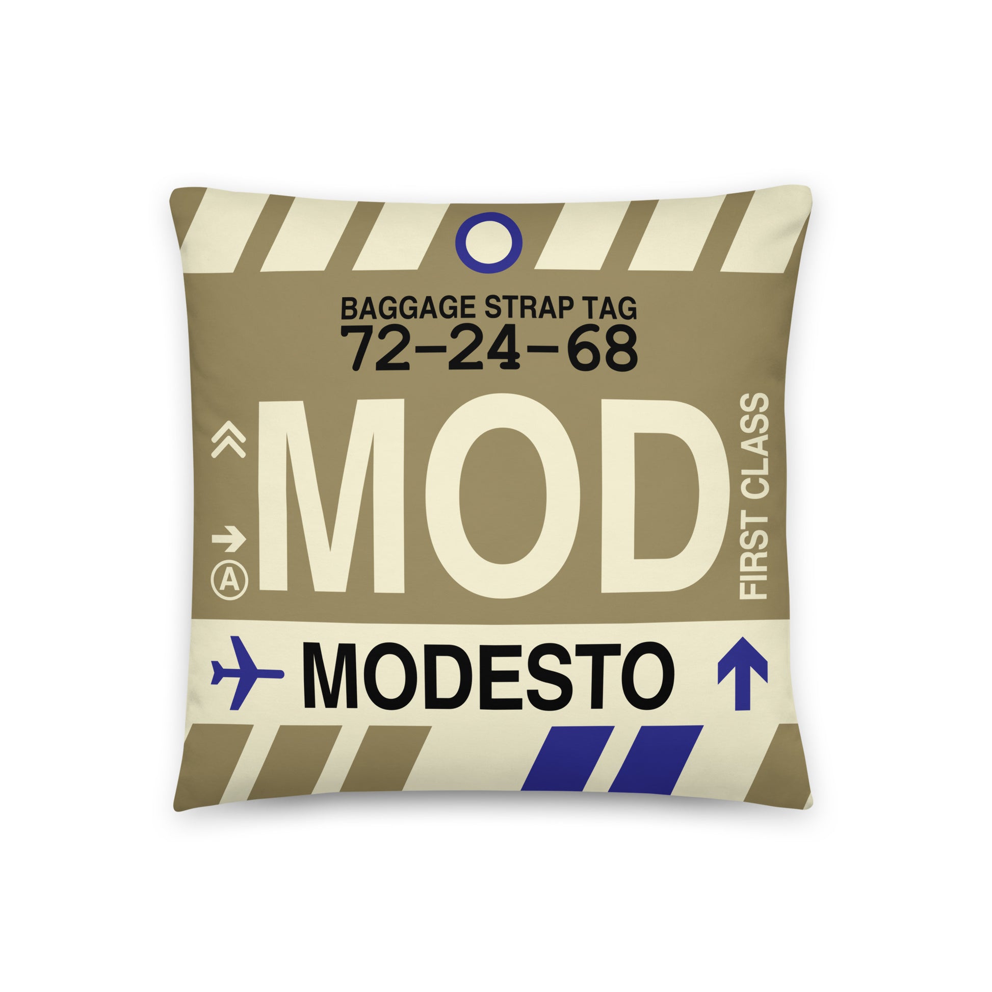 MOD Modesto Throw Pillow • Jet Age Baggage Tag Design • YHM Designs - Image 01