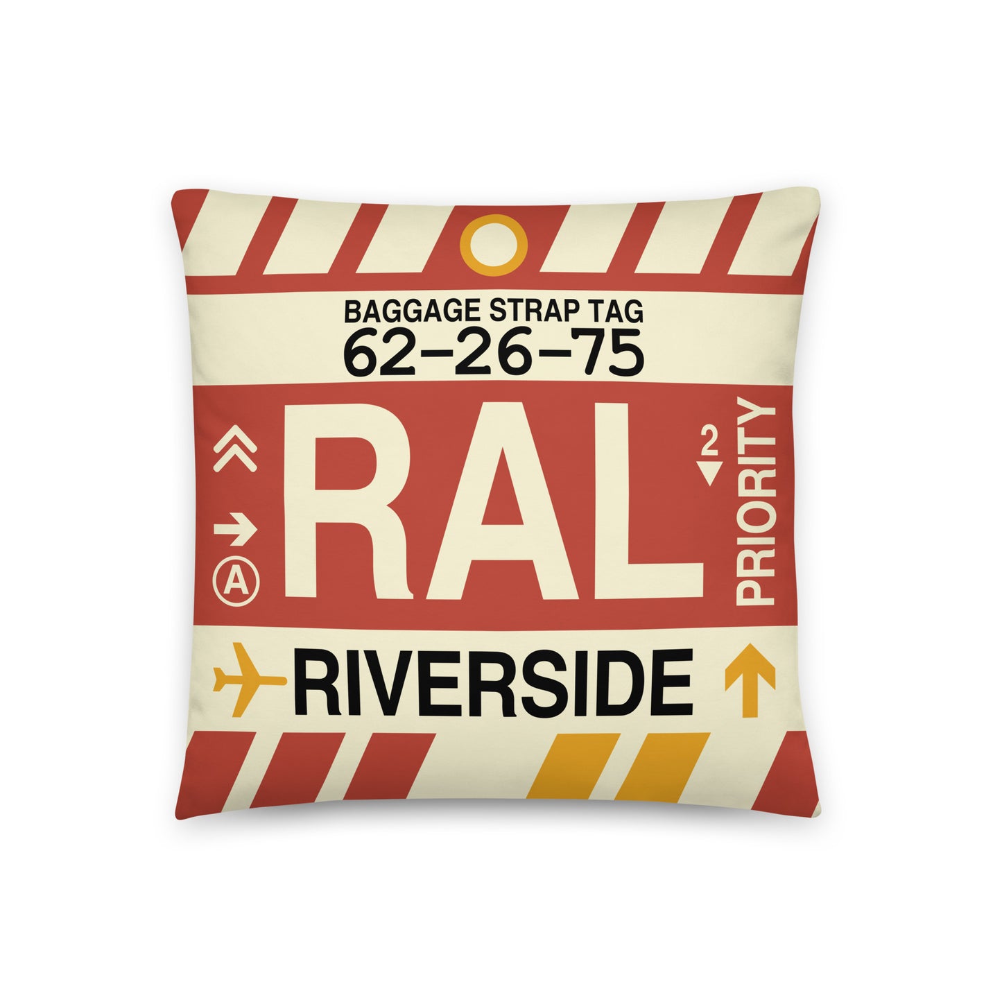RAL Riverside Throw Pillow • Jet Age Baggage Tag Design • YHM Designs - Image 01