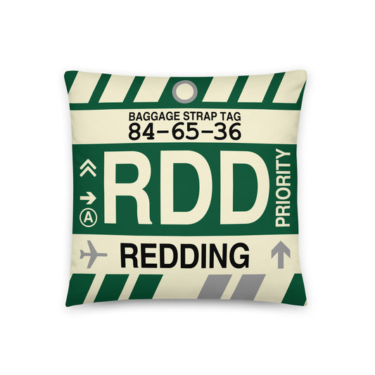 RDD Redding Throw Pillow • Jet Age Baggage Tag Design • YHM Designs - Image 01