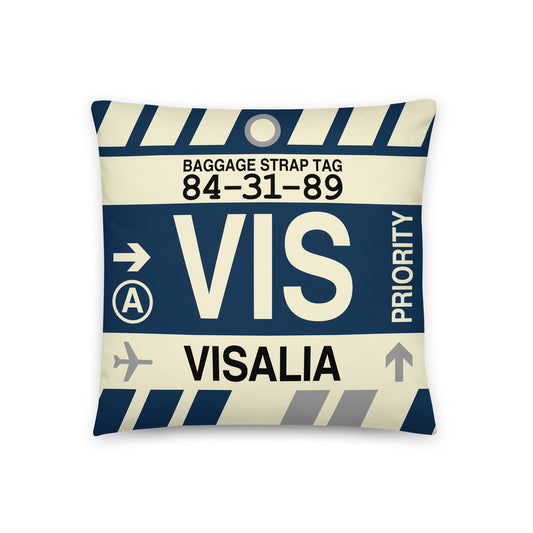 VIS Visalia Throw Pillow • Jet Age Baggage Tag Design • YHM Designs - Image 01