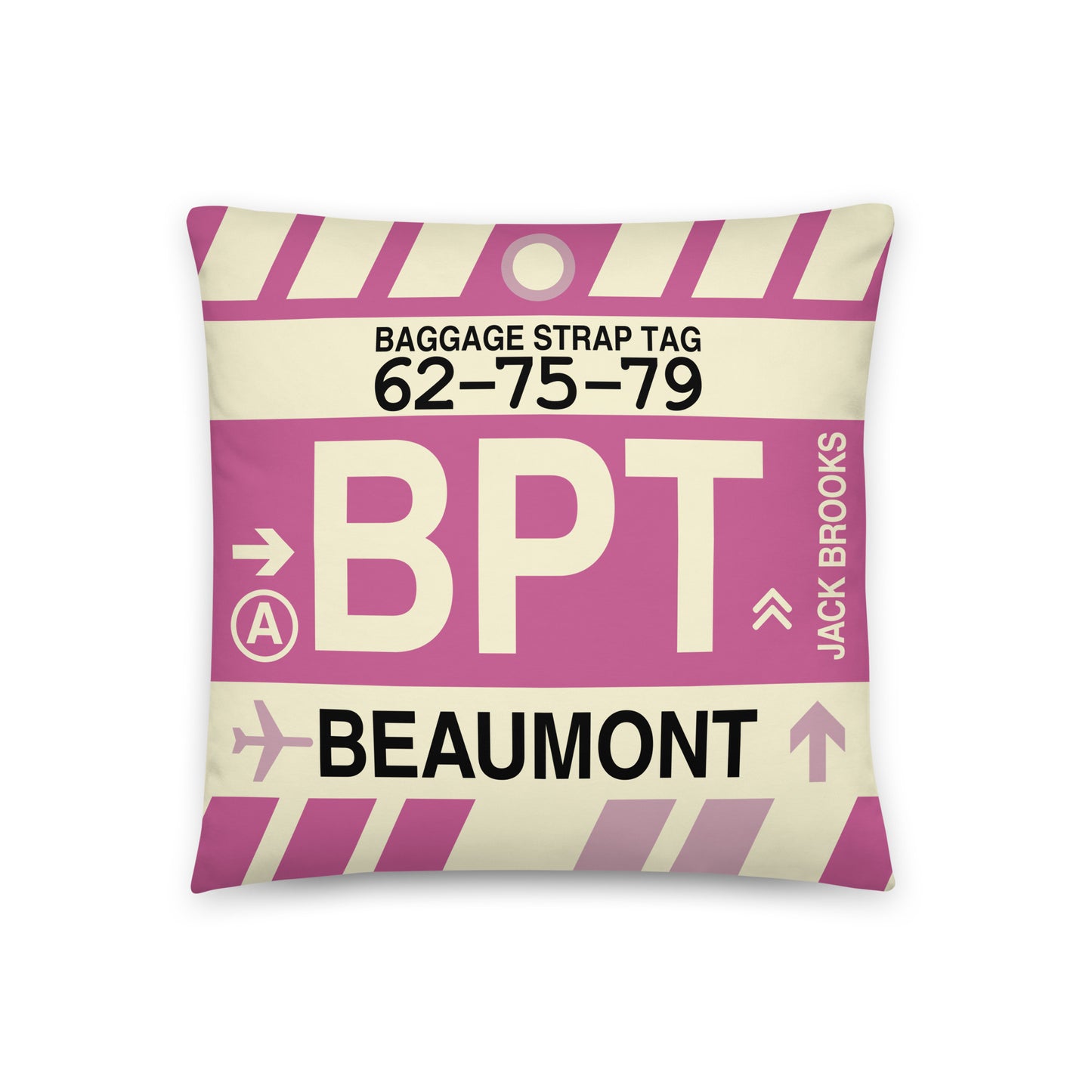 BPT Beaumont Throw Pillow • Jet Age Baggage Tag Design • YHM Designs - Image 01