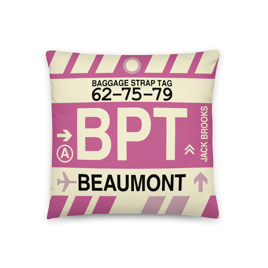 BPT Beaumont Throw Pillow • Jet Age Baggage Tag Design • YHM Designs - Image 01