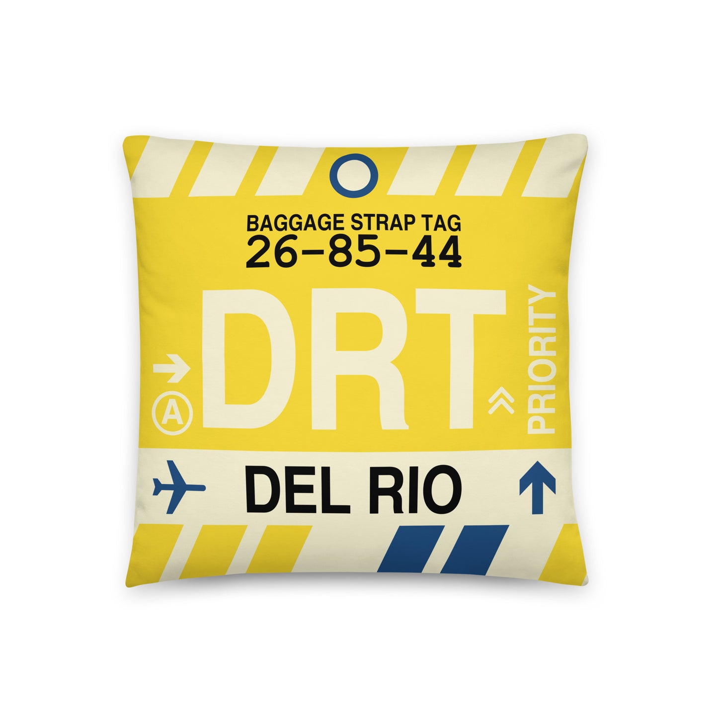 DRT Del Rio Throw Pillow • Jet Age Baggage Tag Design • YHM Designs - Image 01