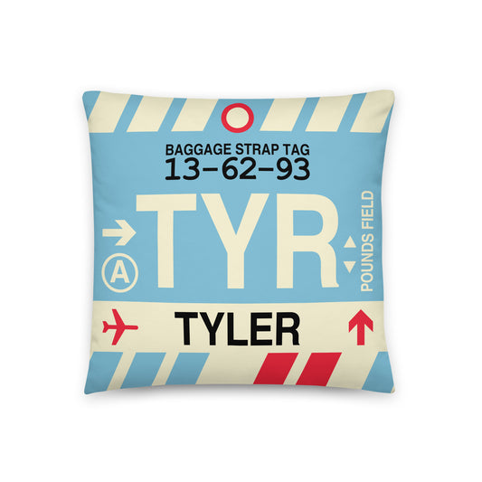 TYR Tyler Throw Pillow • Jet Age Baggage Tag Design • YHM Designs - Image 01
