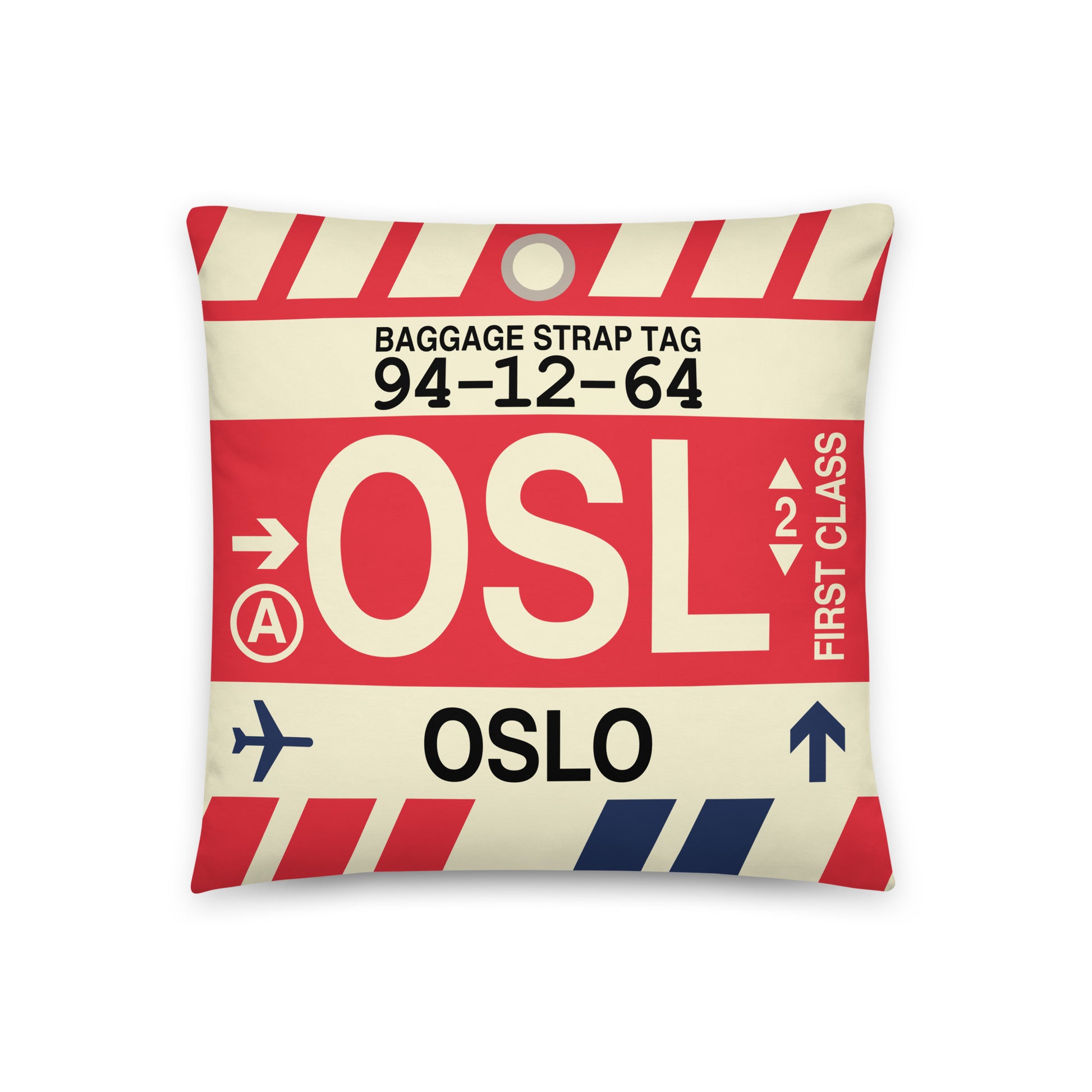 OSL Oslo Throw Pillow • Jet Age Baggage Tag Design • YHM Designs - Image 01