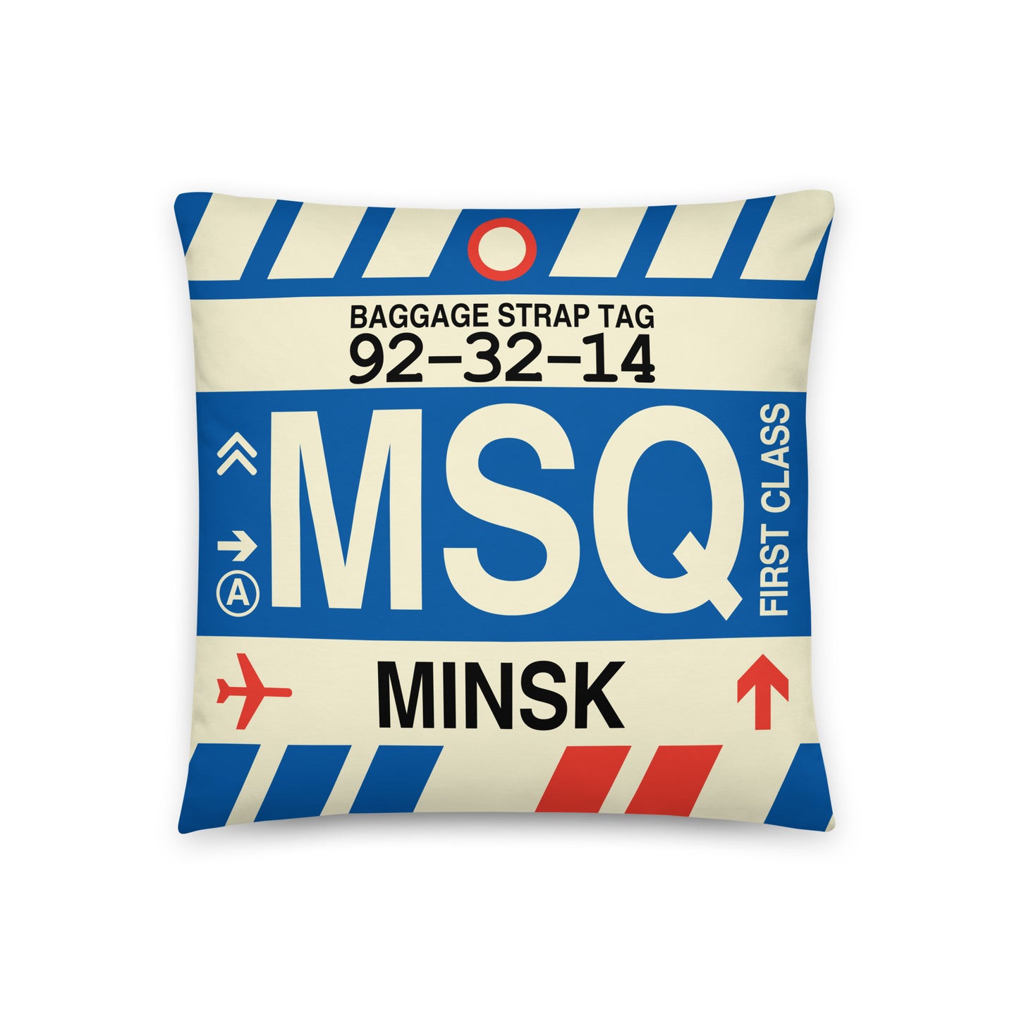 MSQ Minsk Throw Pillow • Jet Age Baggage Tag Design • YHM Designs - Image 01