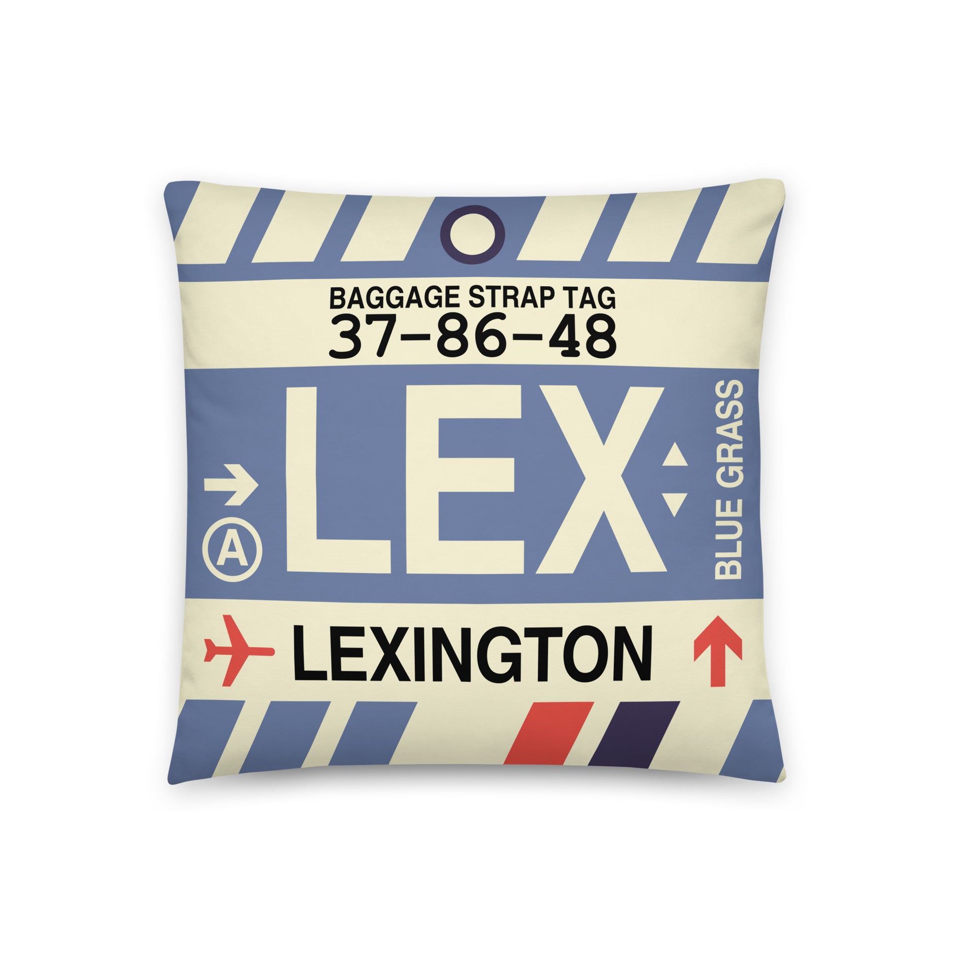 LEX Lexington Throw Pillow • Jet Age Baggage Tag Design • YHM Designs - Image 01