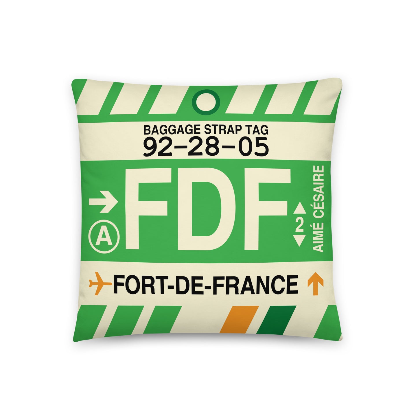 FDF Fort-de-France Throw Pillow • Jet Age Baggage Tag Design • YHM Designs - Image 01