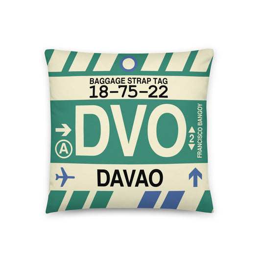 DVO Davao Throw Pillow • Jet Age Baggage Tag Design • YHM Designs - Image 01