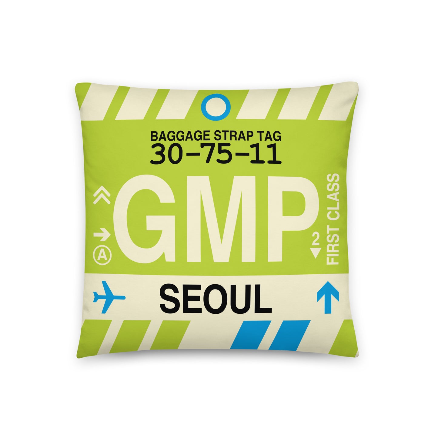 GMP Seoul Throw Pillow • Jet Age Baggage Tag Design • YHM Designs - Image 01