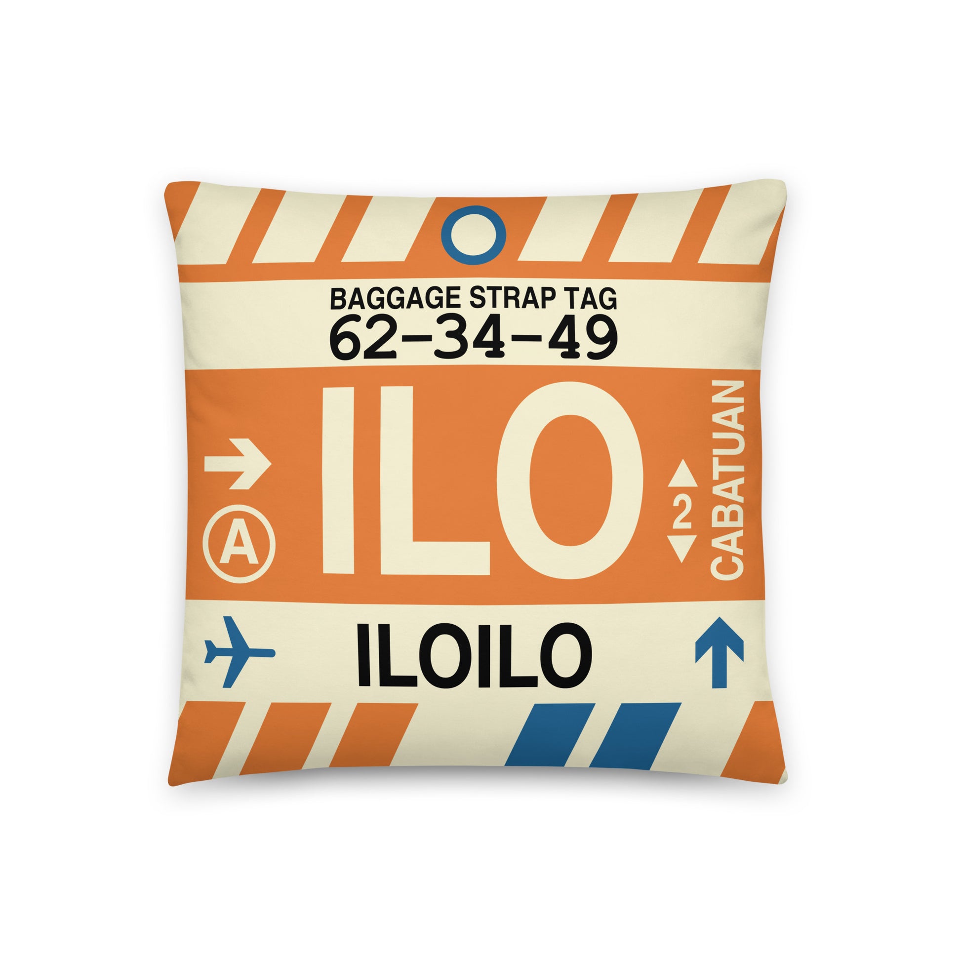 ILO Iloilo Throw Pillow • Jet Age Baggage Tag Design • YHM Designs - Image 01