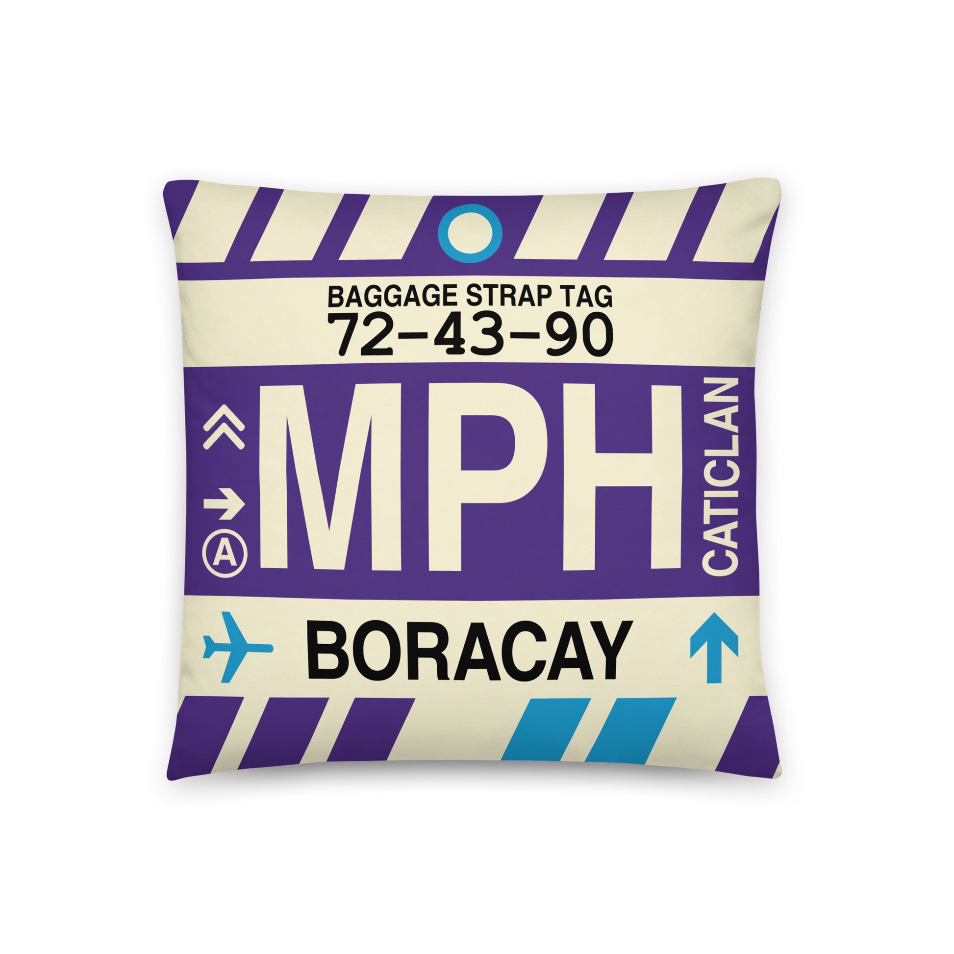 MPH Boracay Throw Pillow • Jet Age Baggage Tag Design • YHM Designs - Image 01