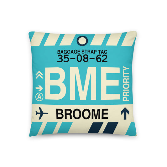 BME Broome Throw Pillow • Jet Age Baggage Tag Design • YHM Designs - Image 01