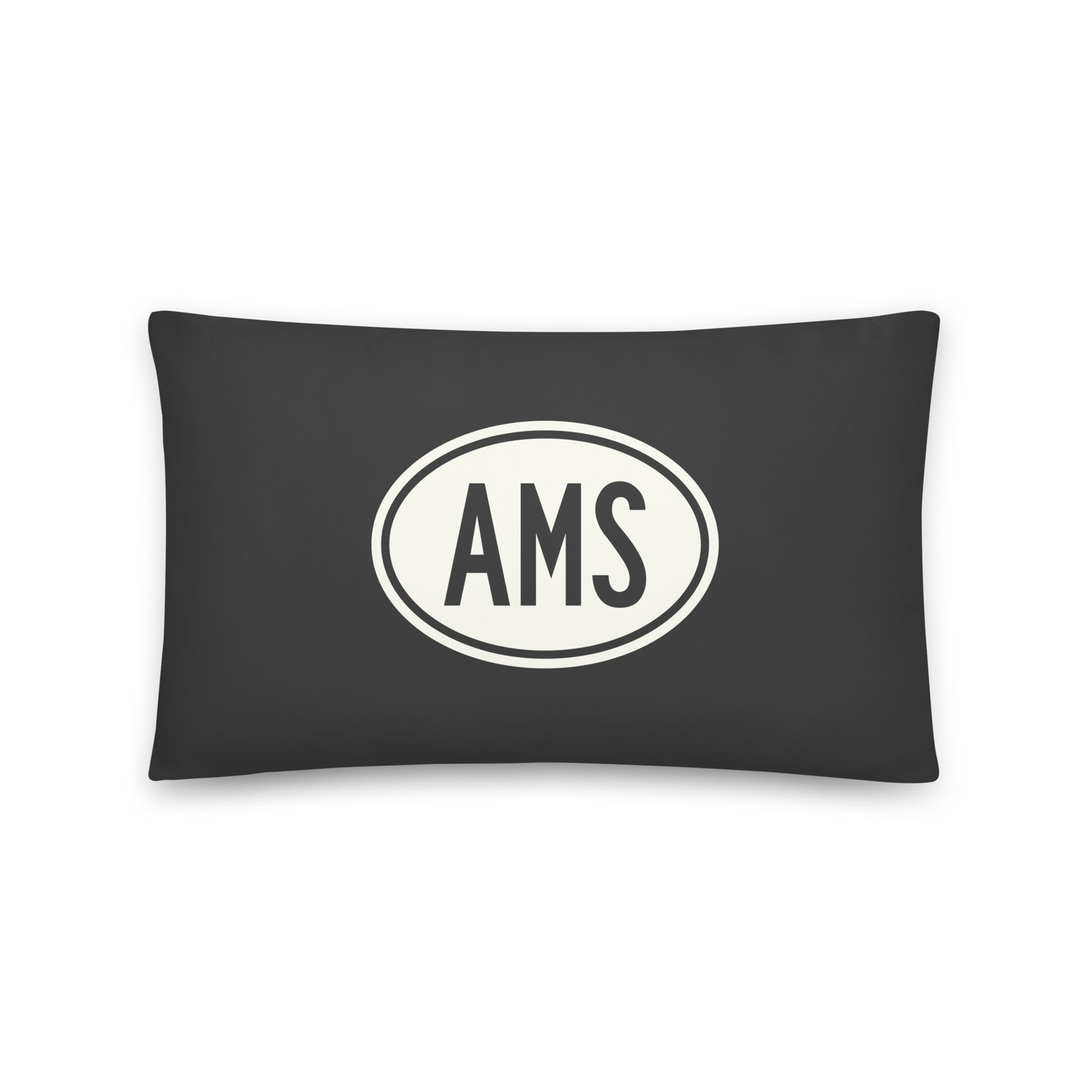 Unique Travel Gift Throw Pillow - White Oval • AMS Amsterdam Souvenir • YHM Designs - Image 01