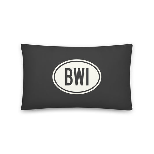 Unique Travel Gift Throw Pillow - White Oval • BWI Baltimore • YHM Designs - Image 01