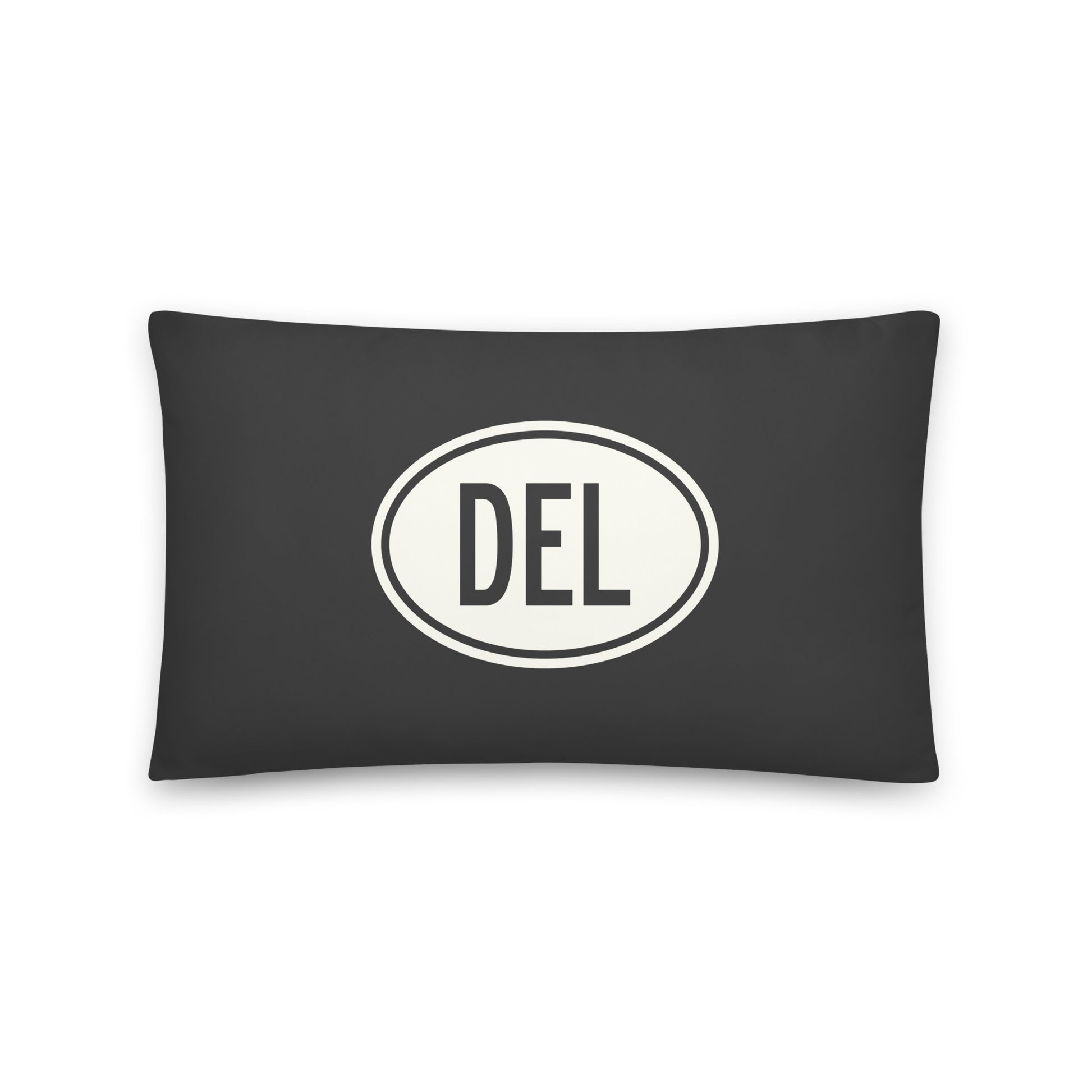 Unique Travel Gift Throw Pillow - White Oval • DEL Delhi Souvenir • YHM Designs - Image 01