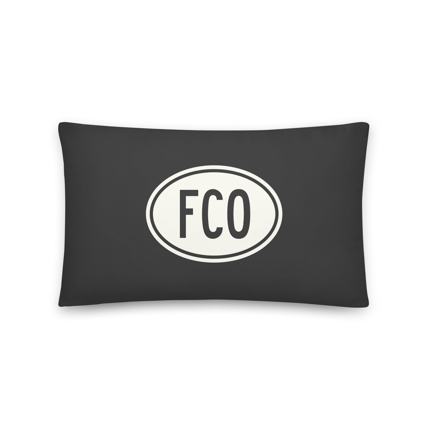 FCO Rome Throw Pillow • Eclipse Grey with Oval Car Sticker Design • YHM Designs - Image 01