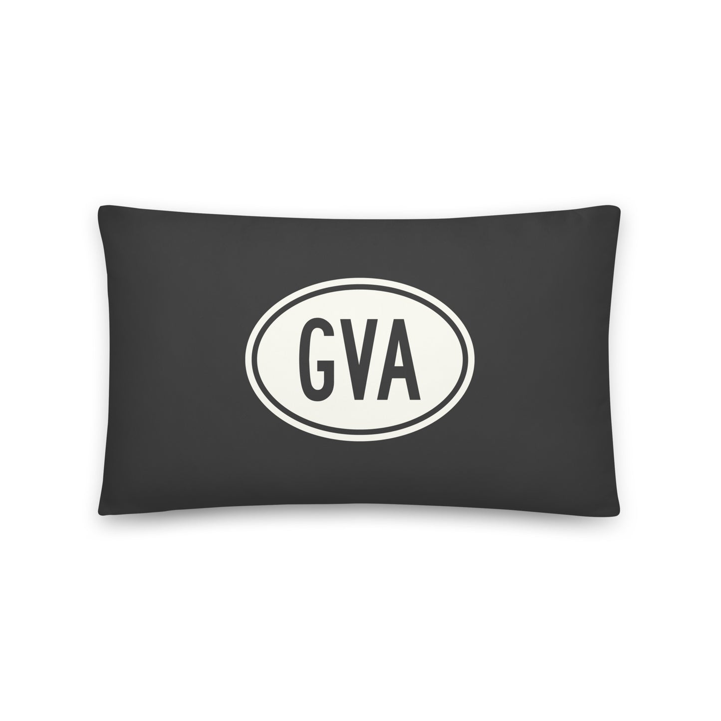 Unique Travel Gift Throw Pillow - White Oval • GVA Geneva • YHM Designs - Image 01