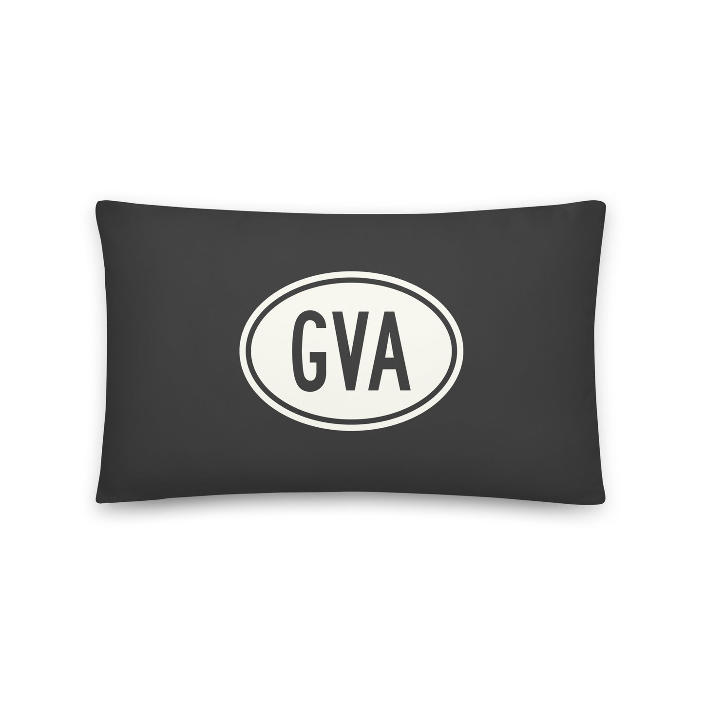 Unique Travel Gift Throw Pillow - White Oval • GVA Geneva Souvenir • YHM Designs - Image 01