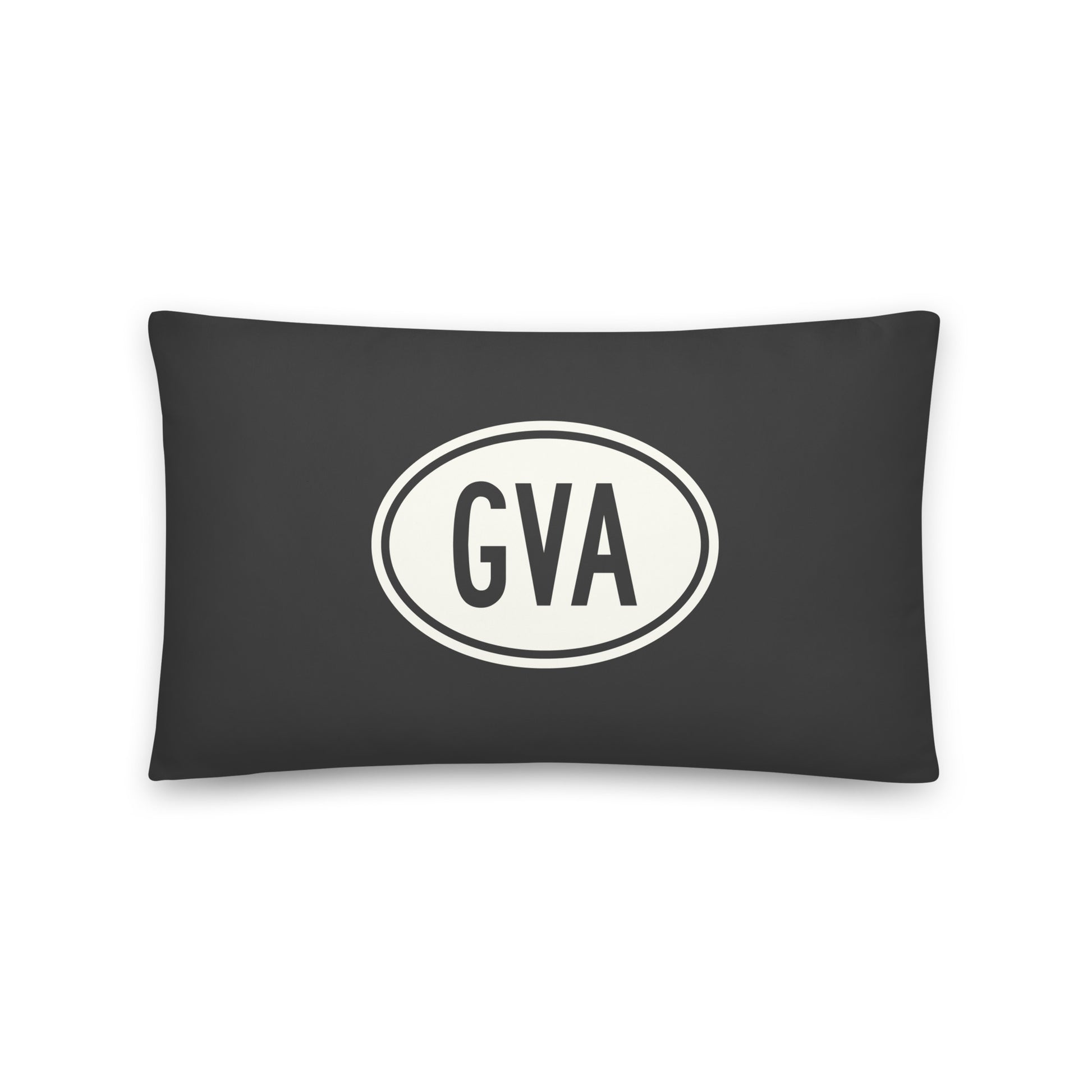 Unique Travel Gift Throw Pillow - White Oval • GVA Geneva Souvenir • YHM Designs - Image 01