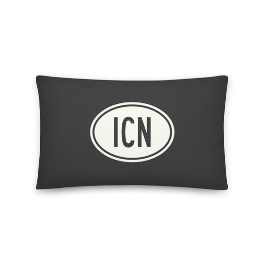Unique Travel Gift Throw Pillow - White Oval • ICN Seoul • YHM Designs - Image 01